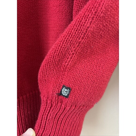 Chaps Men’s Red Quarter Zip Sweater Moose Fair Isle Design Size Large Holiday - Picture 6 of 7